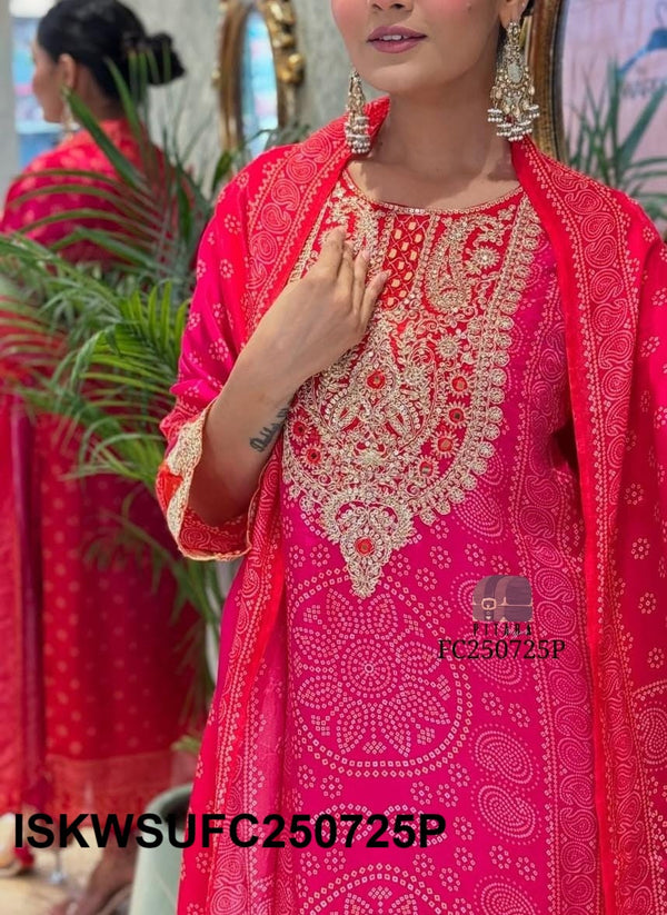 Bandhani Printed Maslin Silk Kurti With Silk Pant And Dupatta-ISKWSUFC250725P