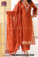 Embroidered Cotton Kurti With Pant And Dupatta-ISKWSUVC220725R