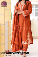 Embroidered Cotton Kurti With Pant And Dupatta-ISKWSUVC220725R
