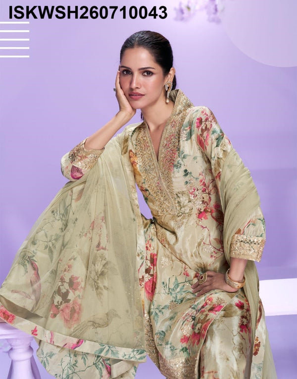 Printed Chinon Silk Kurti With Sharara And Net Dupatta-ISKWSH260710043