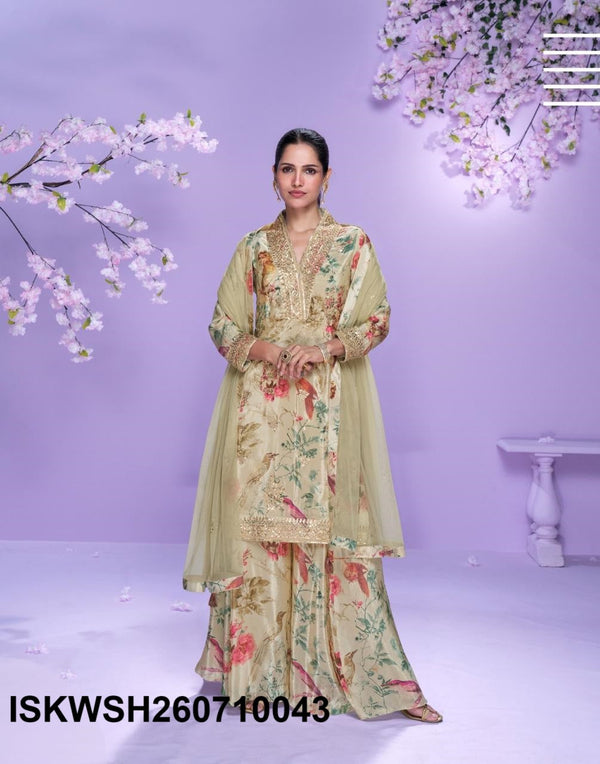 Printed Chinon Silk Kurti With Sharara And Net Dupatta-ISKWSH260710043