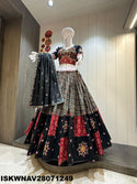 Ikkat Printed Khadi Cotton Lehenga With Blouse And Kora Silk Dupatta-ISKWNAV28071249
