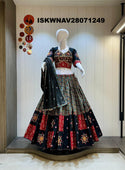 Ikkat Printed Khadi Cotton Lehenga With Blouse And Kora Silk Dupatta-ISKWNAV28071249