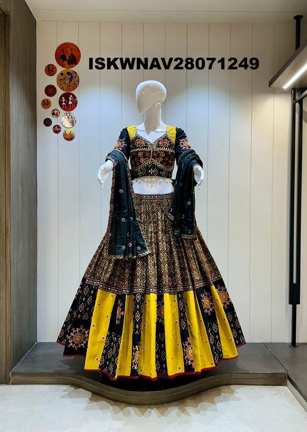 Ikkat Printed Khadi Cotton Lehenga With Blouse And Kora Silk Dupatta-ISKWNAV28071249