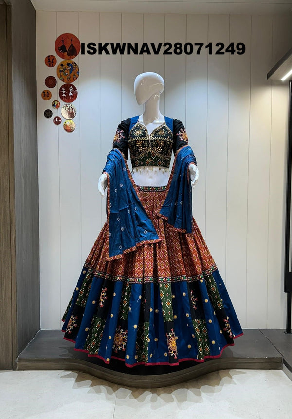 Ikkat Printed Khadi Cotton Lehenga With Blouse And Kora Silk Dupatta-ISKWNAV28071249