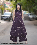 Bird Printed Cotton A-Line Kurti With Palazzo-ISKWKU2907PPC/D1987