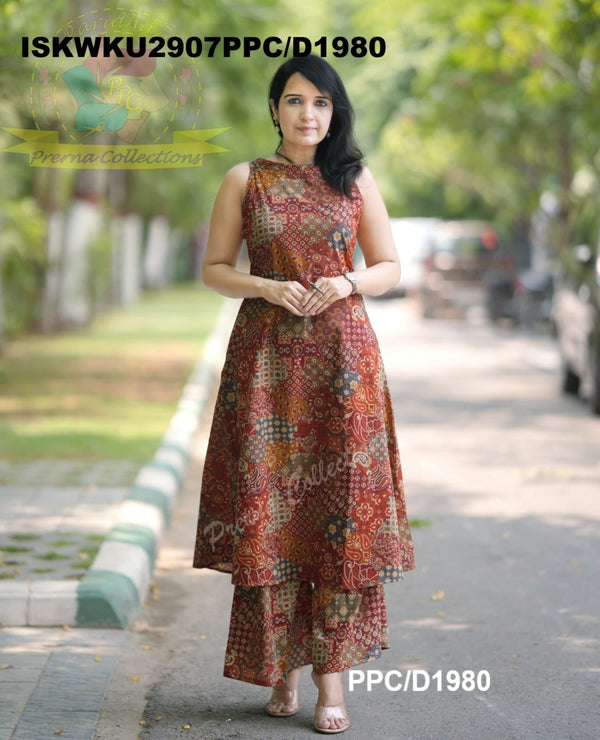 Ajrakh Printed Cotton A-Line Kurti With Palazzo-ISKWKU2907PPC/D1980