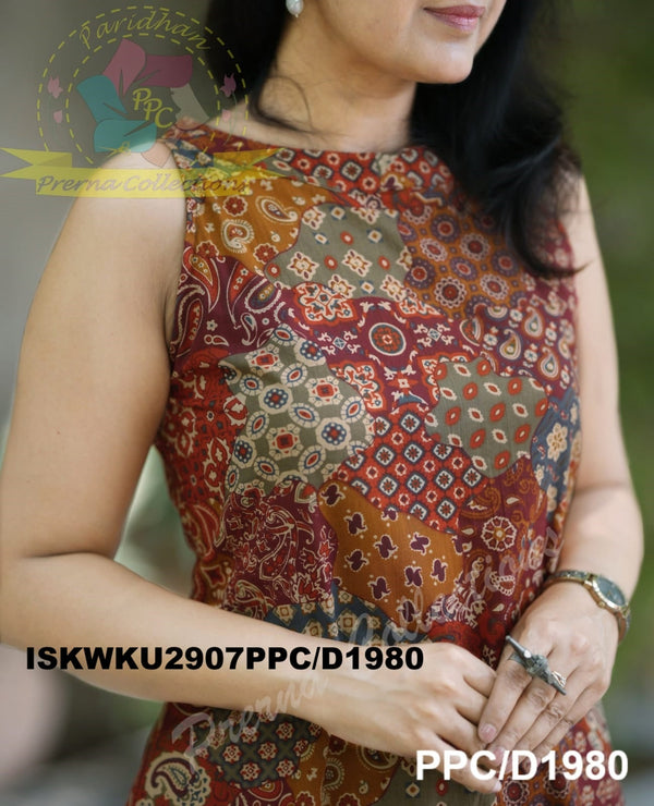 Ajrakh Printed Cotton A-Line Kurti With Palazzo-ISKWKU2907PPC/D1980
