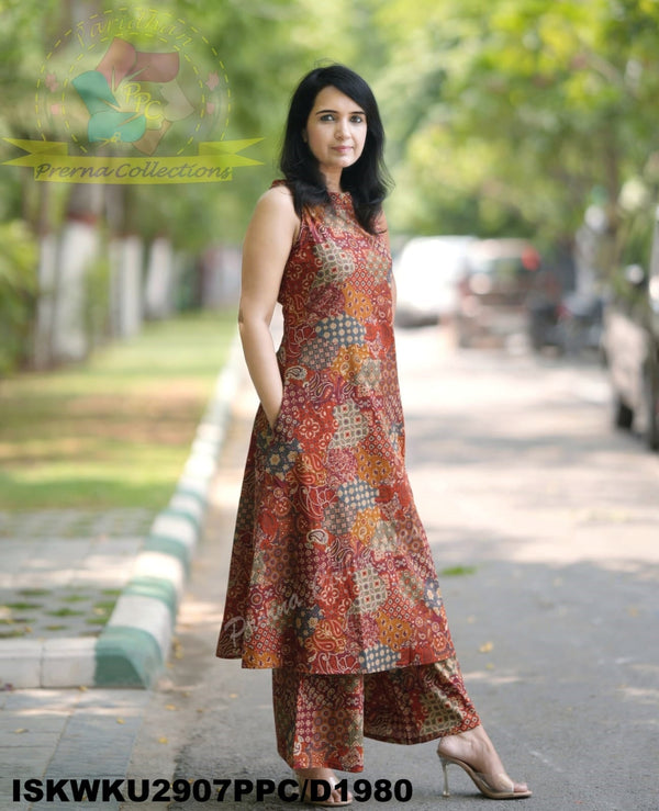 Ajrakh Printed Cotton A-Line Kurti With Palazzo-ISKWKU2907PPC/D1980