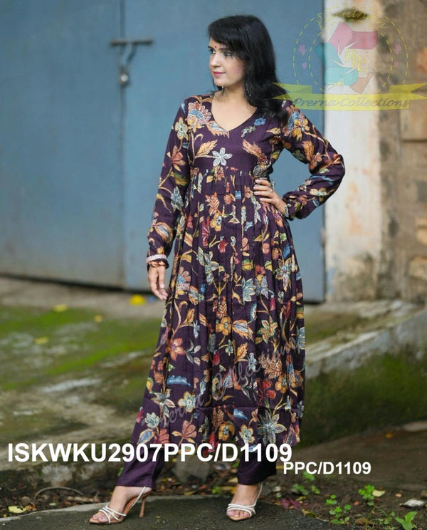 Printed Maslin Silk Anarkali Kurti With Pant-ISKWKU2907PPC/D1109