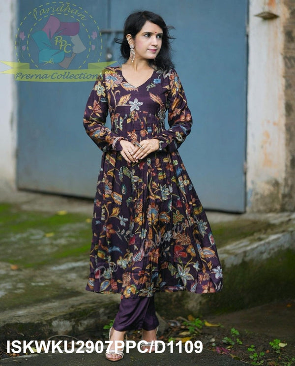 Printed Maslin Silk Anarkali Kurti With Pant-ISKWKU2907PPC/D1109