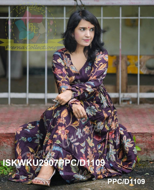 Printed Maslin Silk Anarkali Kurti With Pant-ISKWKU2907PPC/D1109