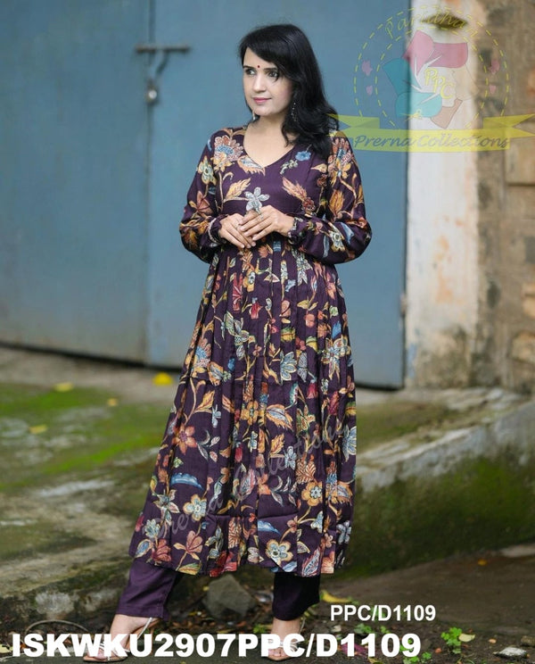 Printed Maslin Silk Anarkali Kurti With Pant-ISKWKU2907PPC/D1109