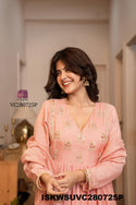 Embroidered Malmal Chanderi Kurti With Silk Pant And Tissue Silk Dupatta-ISKWSUVC280725P