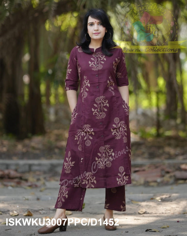 Mughal Printed Cotton A-Line Kurti With Pant-ISKWKU3007PPC/D1452
