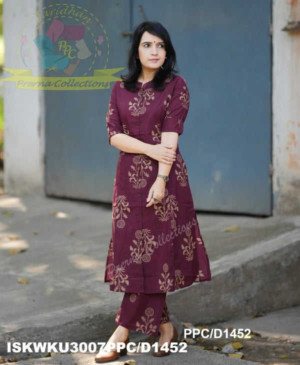 Mughal Printed Cotton A-Line Kurti With Pant-ISKWKU3007PPC/D1452