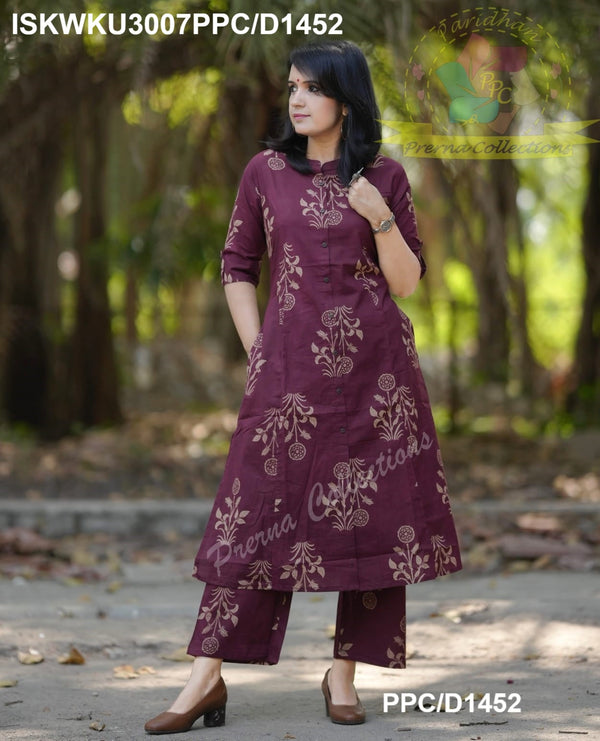 Mughal Printed Cotton A-Line Kurti With Pant-ISKWKU3007PPC/D1452