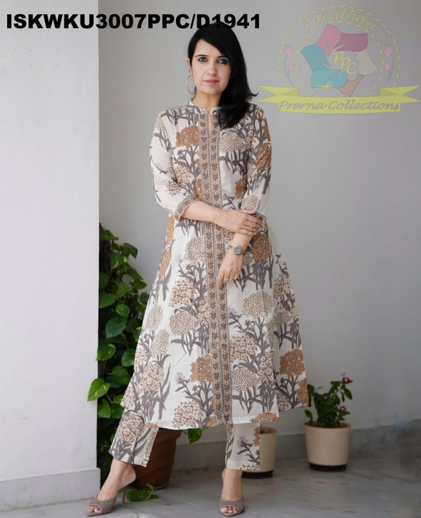 Printed Cotton A-Line Kurti With Pant-ISKWKU3007PPC/D1941
