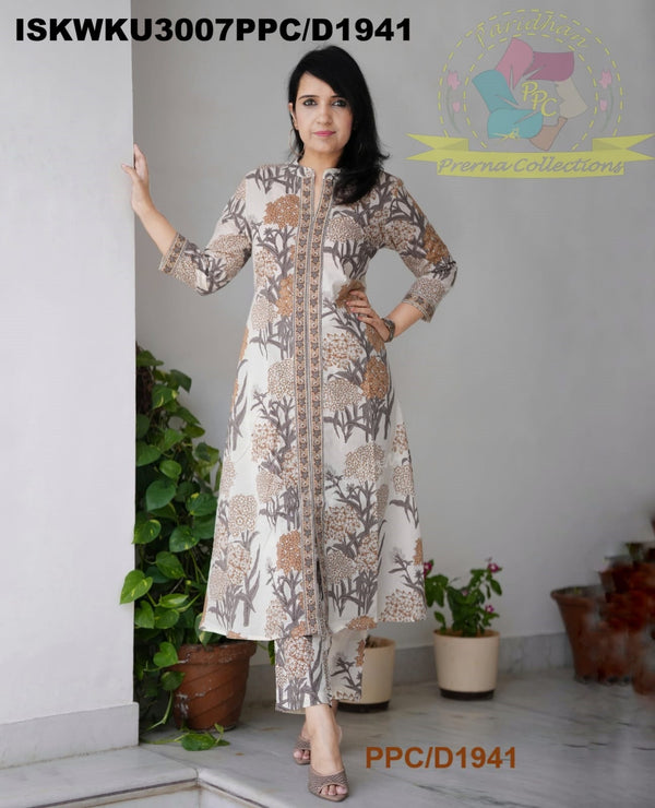 Printed Cotton A-Line Kurti With Pant-ISKWKU3007PPC/D1941