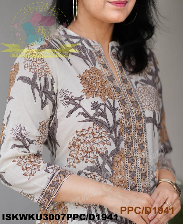 Printed Cotton A-Line Kurti With Pant-ISKWKU3007PPC/D1941