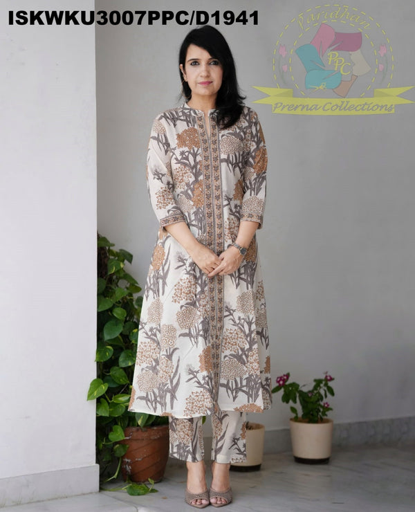 Printed Cotton A-Line Kurti With Pant-ISKWKU3007PPC/D1941