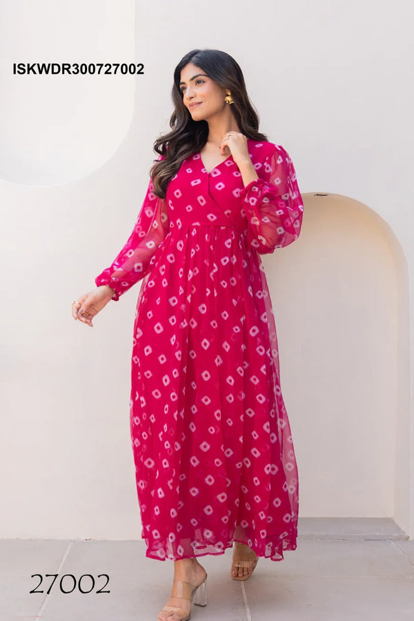Digital Printed Georgette Dress-ISKWDR300727002