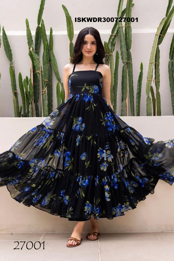 Digital Printed Georgette Dress-ISKWDR300727001