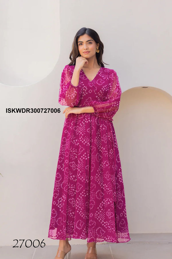Digital Printed Georgette Dress-ISKWDR300727006