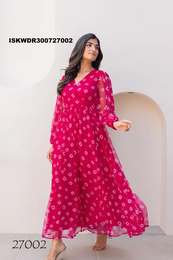 Digital Printed Georgette Dress-ISKWDR300727002