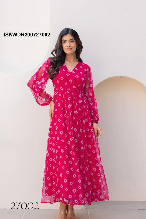 Digital Printed Georgette Dress-ISKWDR300727002