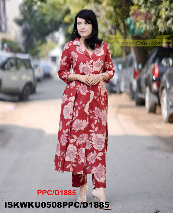 Floral Printed Cotton A-Line Kurti With Pant-ISKWKU0508PPC/D1885