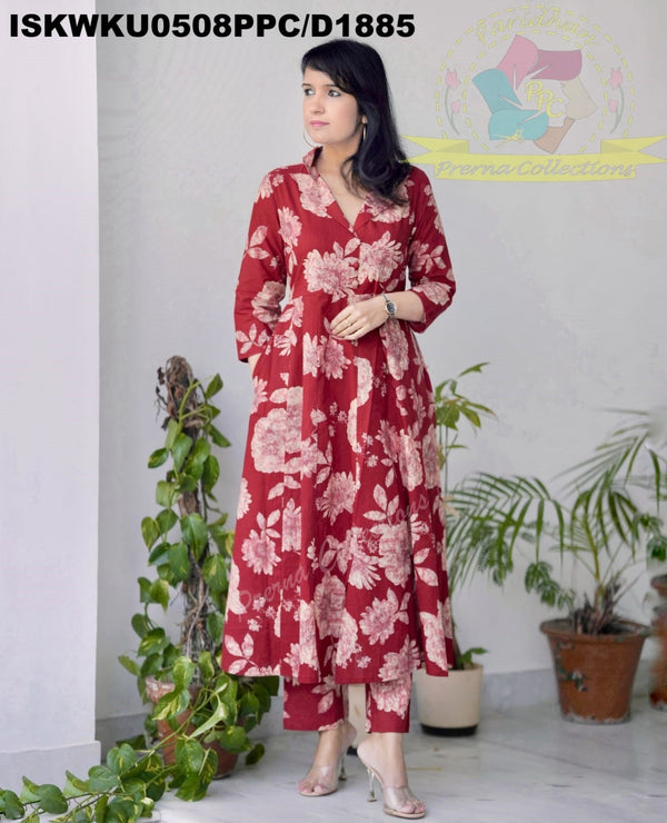 Floral Printed Cotton A-Line Kurti With Pant-ISKWKU0508PPC/D1885