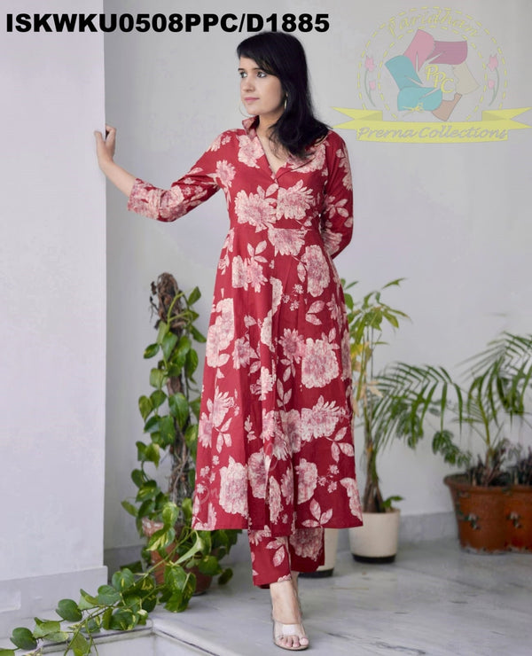 Floral Printed Cotton A-Line Kurti With Pant-ISKWKU0508PPC/D1885