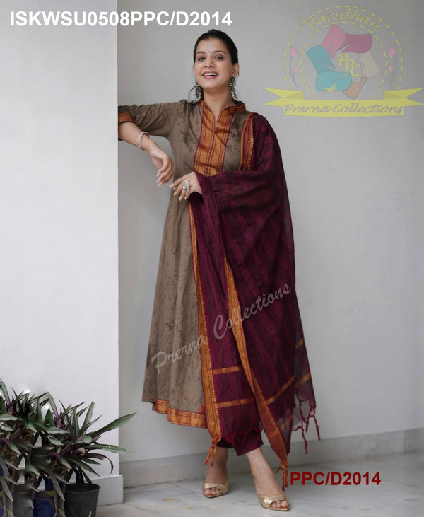 Handloom Cotton Anarkali Kurti With Pant And Dupatta-ISKWSU0508PPC/D2014