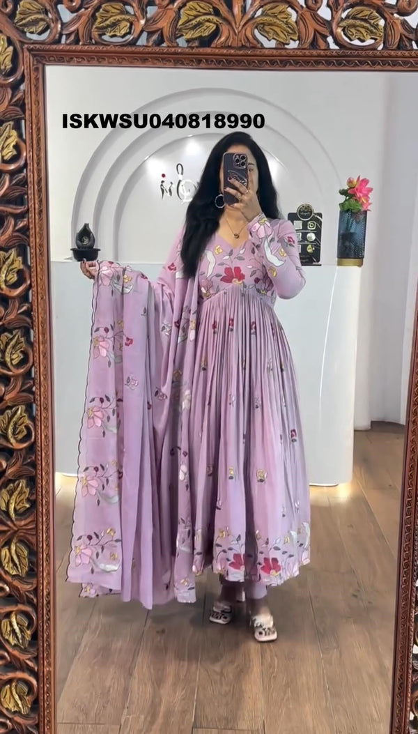 Embroidered Georgette Anarkali Kurti With Pant And Dupatta-ISKWSU040818990