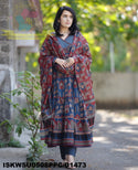Ajrakh Printed Cotton Anarkali Kurti With Pant And Malmal Cotton Dupatta-ISKWSU0508PPC/D1473