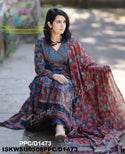 Ajrakh Printed Cotton Anarkali Kurti With Pant And Malmal Cotton Dupatta-ISKWSU0508PPC/D1473