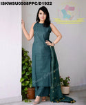 Handloom A-Line Kurti With Handloom Cotton Palazzo And Linen Dupatta-ISKWSU0508PPC/D1922