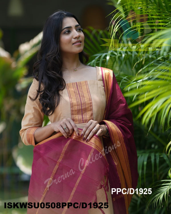 Handloom Cotton Anarkali Kurti With Pant And Dupatta-ISKWSU0508PPC/D1925