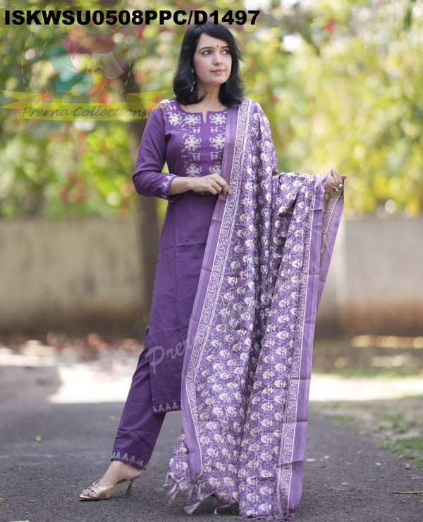 Khadi Cotton Kurti With Khadi Pant And Digital Printed Khadi Silk Dupatta-ISKWSU0508PPC/D1497
