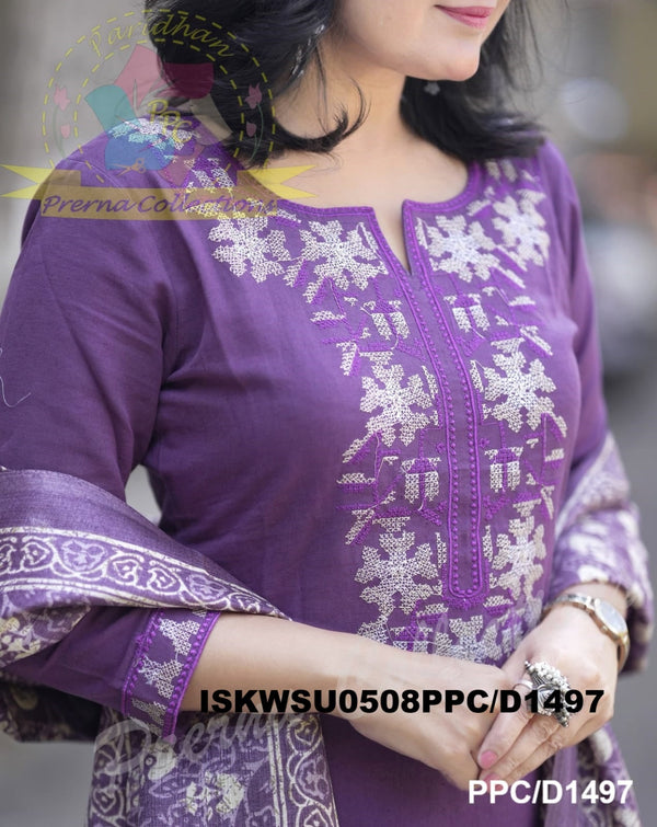 Khadi Cotton Kurti With Khadi Pant And Digital Printed Khadi Silk Dupatta-ISKWSU0508PPC/D1497