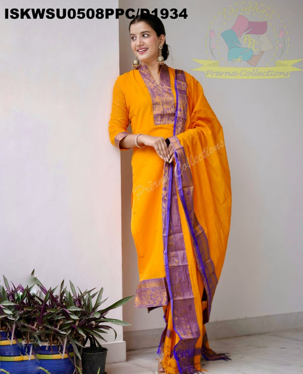 Kanchi Cotton Silk Kurti With Pant And Dupatta-ISKWSU0508PPC/D1934