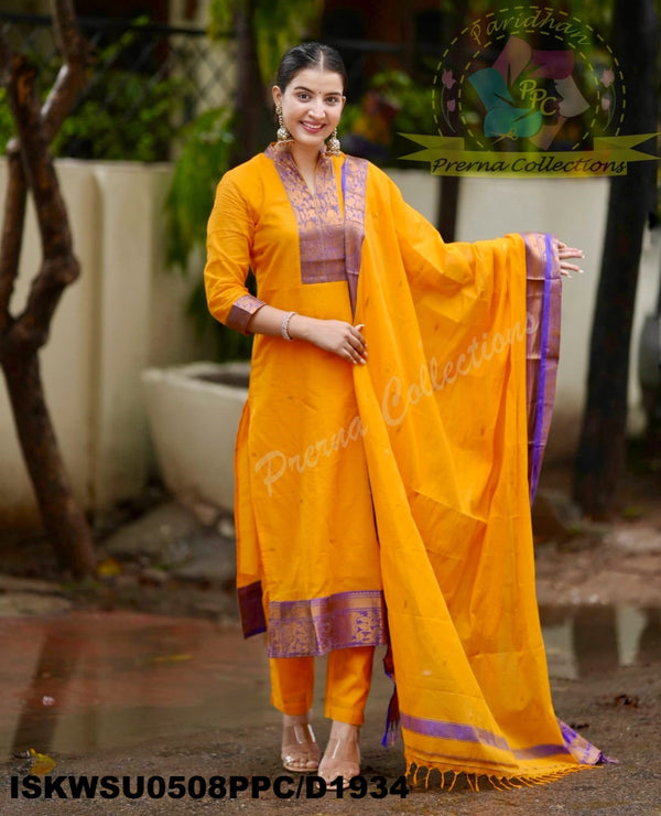 Kanchi Cotton Silk Kurti With Pant And Dupatta-ISKWSU0508PPC/D1934