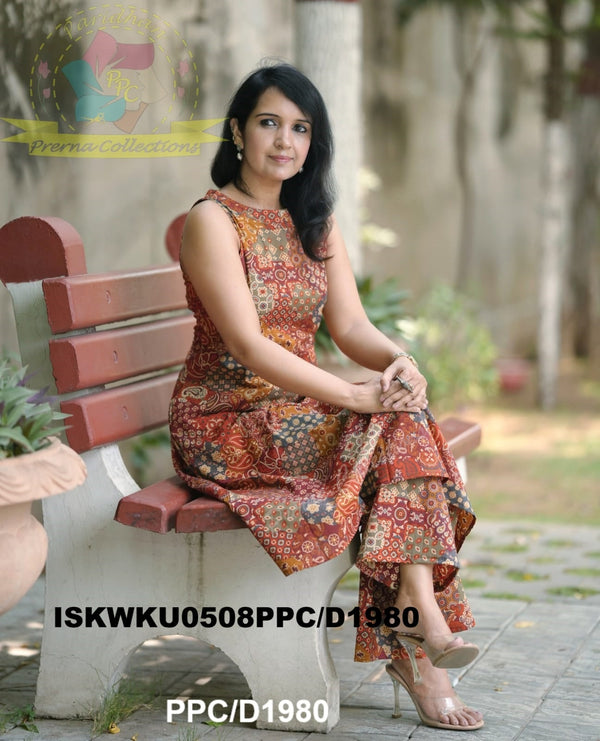 Ajrakh Printed Cotton Kurti With Palazzo-ISKWKU0508PPC/D1980