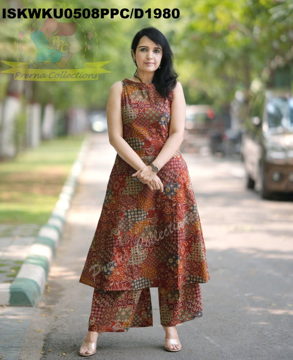 Ajrakh Printed Cotton Kurti With Palazzo-ISKWKU0508PPC/D1980