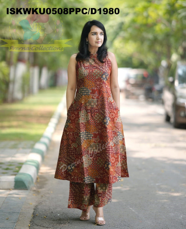 Ajrakh Printed Cotton Kurti With Palazzo-ISKWKU0508PPC/D1980