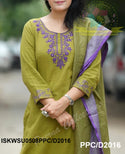 Embroidered Khadi Cotton Kurti With Khadi Pant And Linen Dupatta-ISKWSU0508PPC/D2016