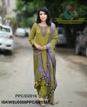 Embroidered Khadi Cotton Kurti With Khadi Pant And Linen Dupatta-ISKWSU0508PPC/D2016