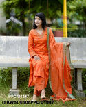 Embroidered Cotton Kurti With Palazzo And Linen Dupatta-ISKWSU0508PPC/D1847