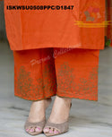 Embroidered Cotton Kurti With Palazzo And Linen Dupatta-ISKWSU0508PPC/D1847